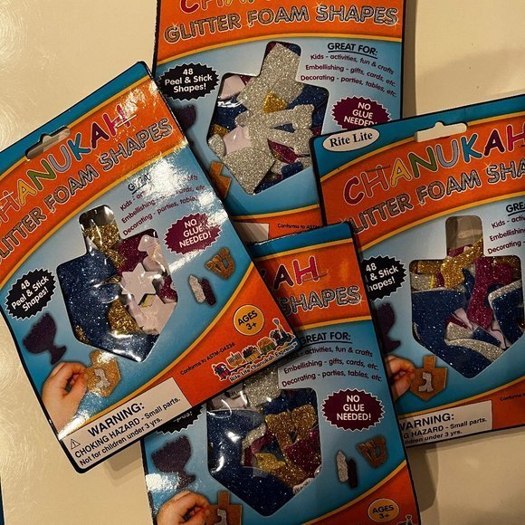Hanukkah Peel & Stick Glitter Foam Shapes (48 per pack) and 4 Sheets of Stickers - Picture 4 of 9